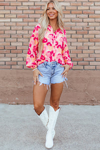 KaleaBoutique Blooming Floral Print Puff Sleeve Buttoned Shirt - KaleaBoutique.com