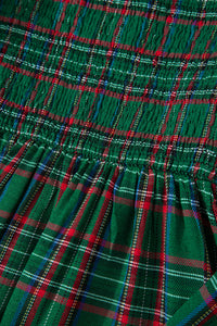 Tartan Plaid Square Neck Puff Sleeve Knot Waist Flared Midi Dress - KaleaBoutique.com