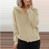 Women's Ribbed Full-Zip Collared Cardigan - KaleaBoutique.com