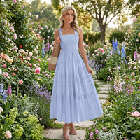 2026 Hot Summer Pleated A-Line Cami Long Dress With Pockets, Beach Vacation Style - KaleaBoutique.com