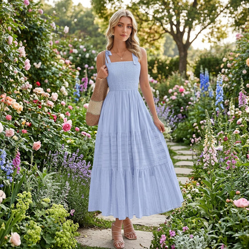Women's Pleated A-Line Cami Maxi Dress with Pockets - KaleaBoutique.com
