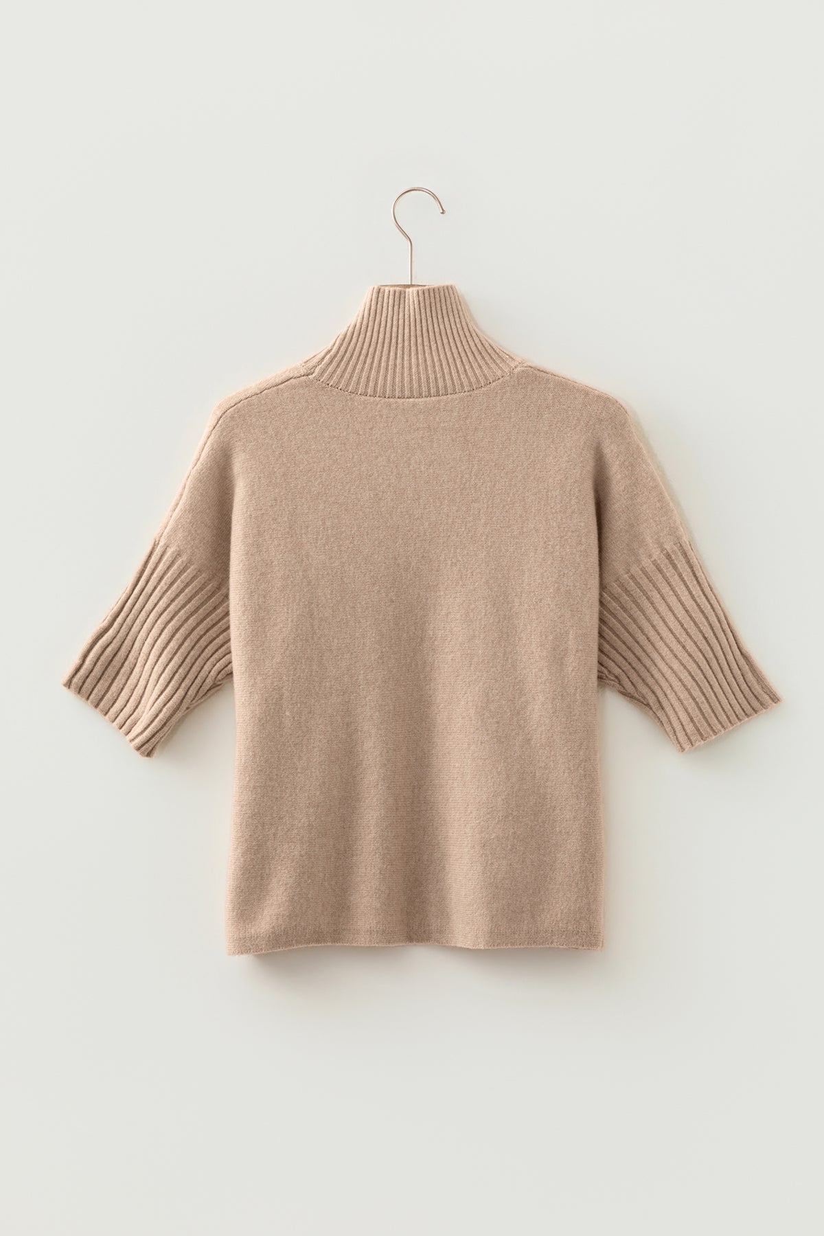 KaleaBoutique Comfortable Ribbed Trim High Neck Short Sleeve Casual Sweater - KaleaBoutique.com
