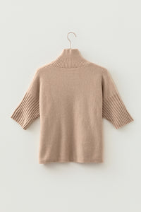 KaleaBoutique Comfortable Ribbed Trim High Neck Short Sleeve Casual Sweater - KaleaBoutique.com