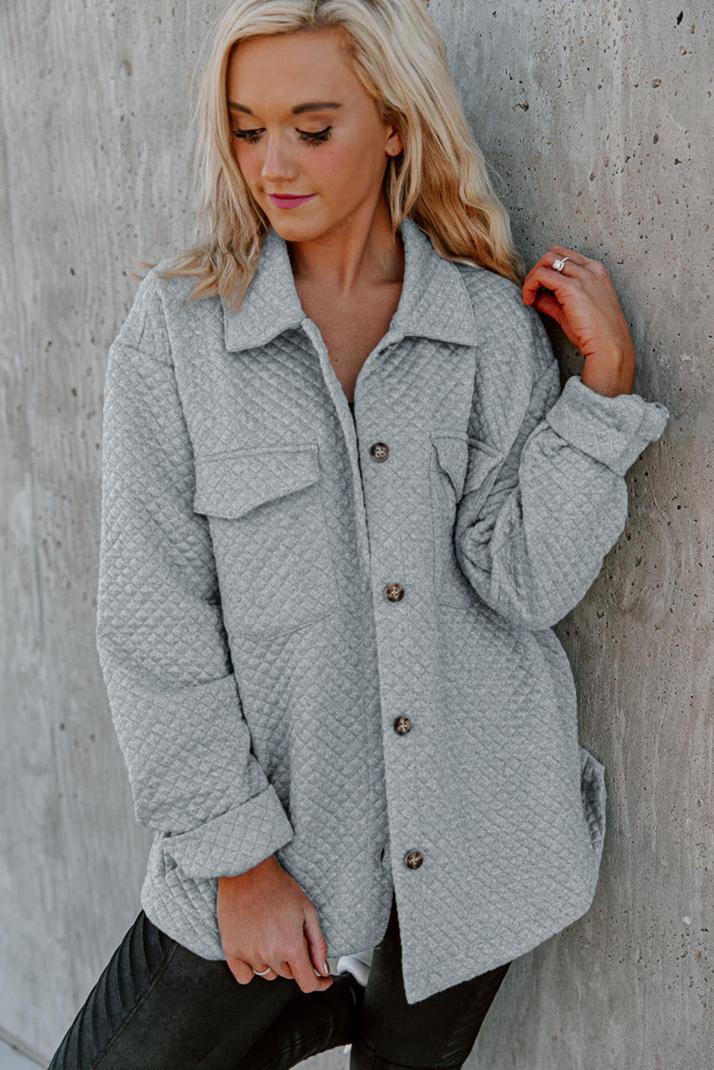 Retro Quilted Flap Pocket Button Shacket - KaleaBoutique.com