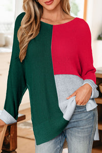 Color Block Knit V Neck Loose Sweater - KaleaBoutique.com