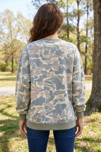 KaleaBoutique Stylish Camo Print Ribbed Trim Casual Pullover Sweatshirt - KaleaBoutique.com