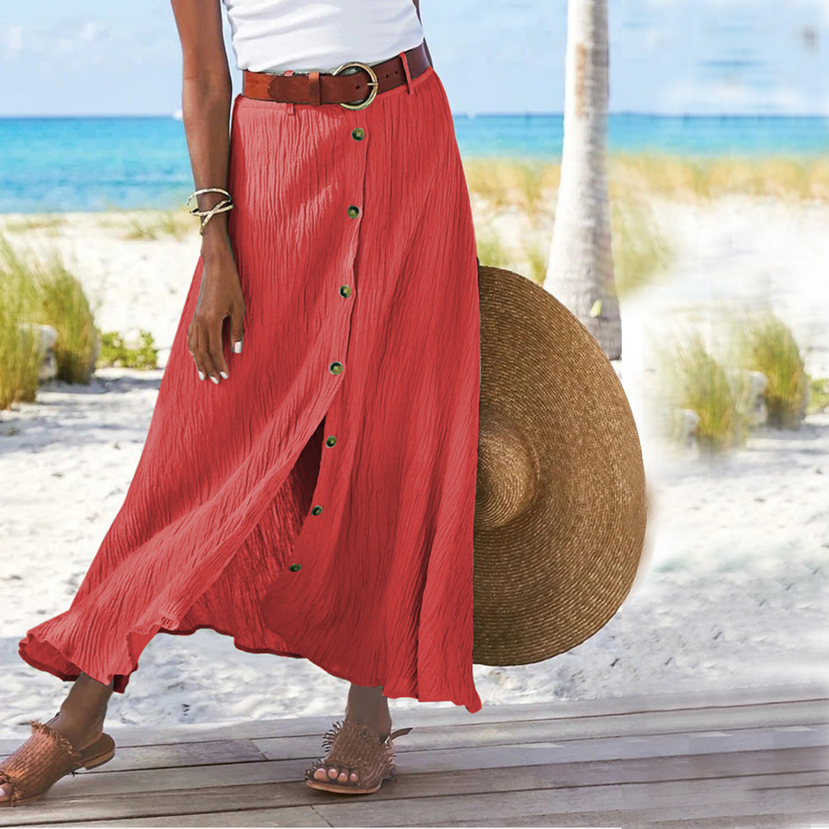 Women's Fashion Cotton Linen A-Line Hip Mid Waist Long Skirt - KaleaBoutique.com