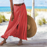 Women's Fashion Cotton Linen A-Line Hip Mid Waist Long Skirt - KaleaBoutique.com