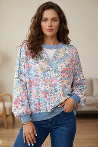 KaleaBoutique Chic Floral Print Round Neck Long Sleeve Top - KaleaBoutique.com