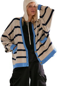 Colorblock Drop Shoulder Buttoned Loose Cardigan - KaleaBoutique.com