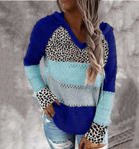 Women's Striped Loose V-neck Hooded Long-sleeve Sweater - KaleaBoutique.com