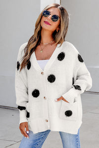 KaleaBoutique Stylish Polka Dot Button Front Oversized V Neck Cardigan - KaleaBoutique.com