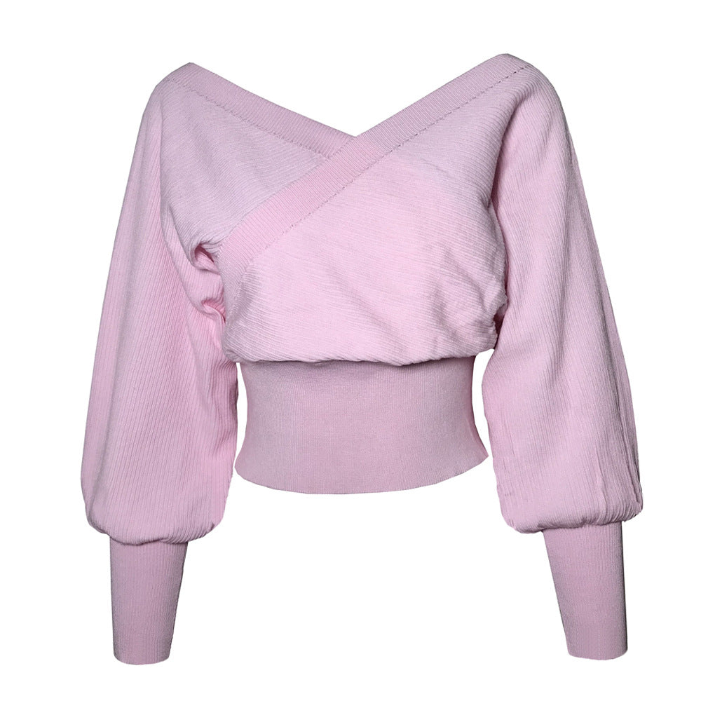Women's Off-Shoulder Cross-Front Ribbed Pullover Sweater - KaleaBoutique.com