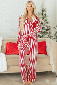 KaleaBoutique Comfortable Contrast Velvet Trim Bow Knot Waist 2pcs Pajama Set - KaleaBoutique.com