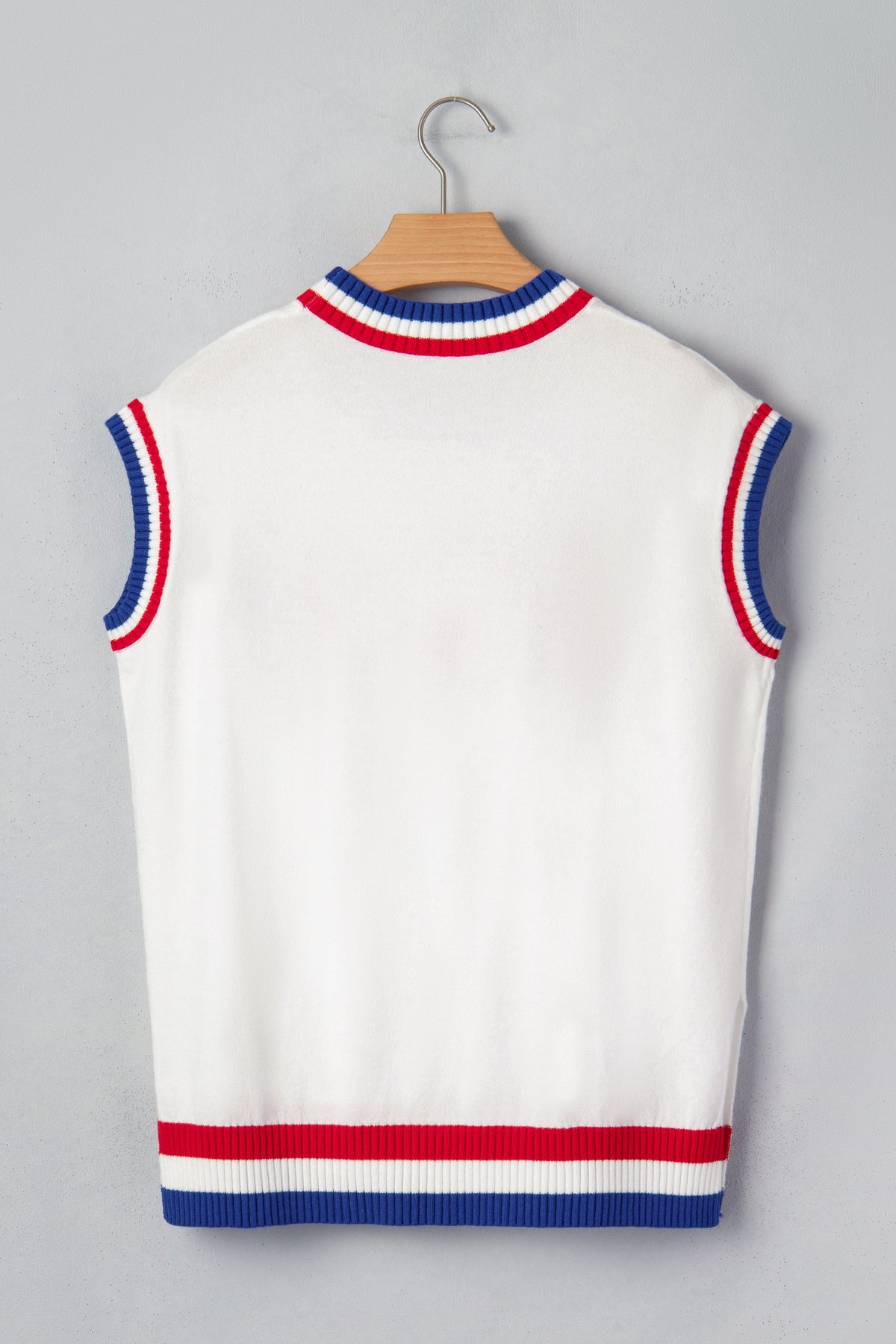 KaleaBoutique Stylish USA Contrast Striped Trim Round Neck Short Sleeve Sweater - KaleaBoutique.com