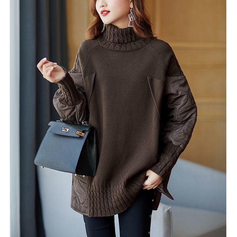 Women's High-Neck Quilted-Panel Longline Pullover with Side Buttons - KaleaBoutique.com