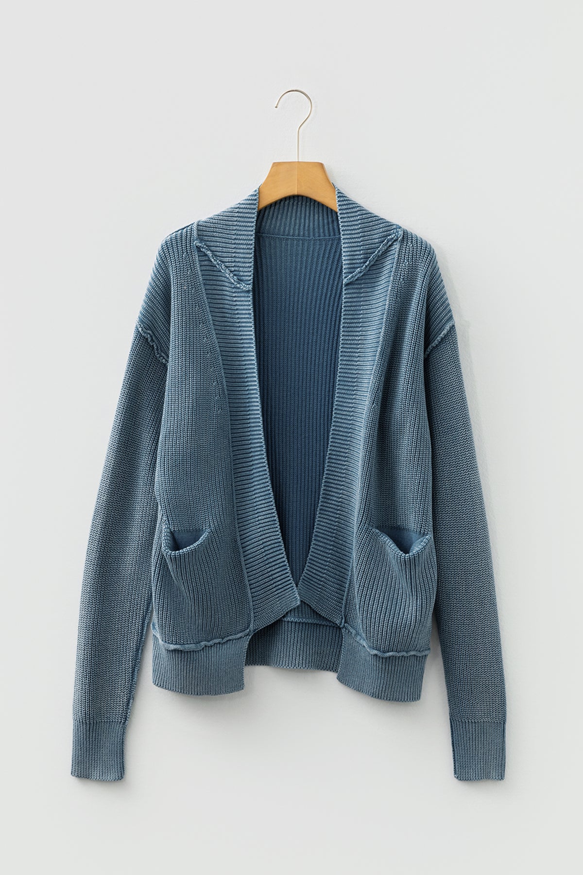 KaleaBoutique Stylish Mineral Wash Exposed Seam Patchwork Knit Open Sweater Cardigan - KaleaBoutique.com