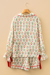 KaleaBoutique Stylish Nutcracker Print Contrast Trim Tied up Bow Silky 2pcs Pajama Set - KaleaBoutique.com