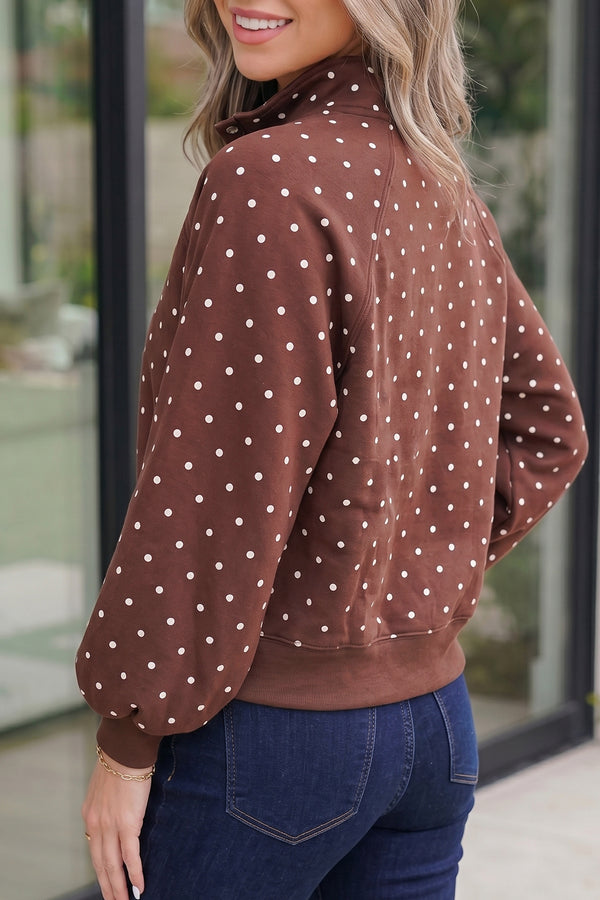 KaleaBoutique Stylish Polka Dot Print Metal Button Collar Casual Pullover Sweatshirt - KaleaBoutique.com