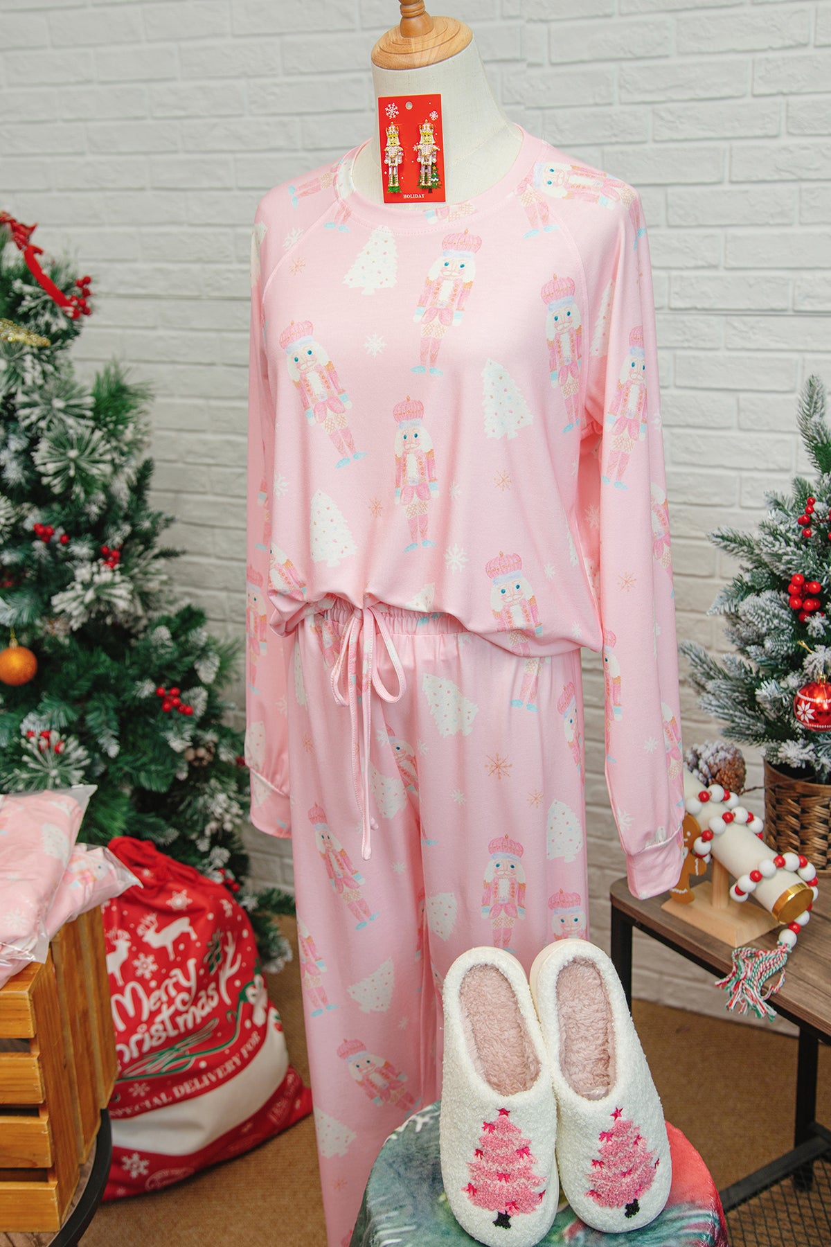 KaleaBoutique Stylish Christmas Tree Nutcracker Print 2pcs Lounge Pant Set - KaleaBoutique.com