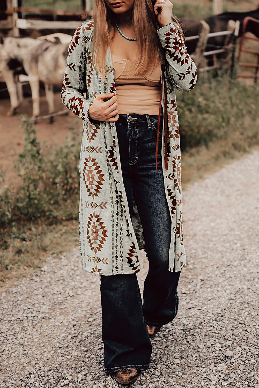 KaleaBoutique Stylish Western Aztec Printed Open Front Long Cardigan - KaleaBoutique.com