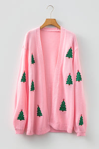 KaleaBoutique Comfortable Christmas Tree Print Open Front Drop Shoulder Midi Cardigan - KaleaBoutique.com