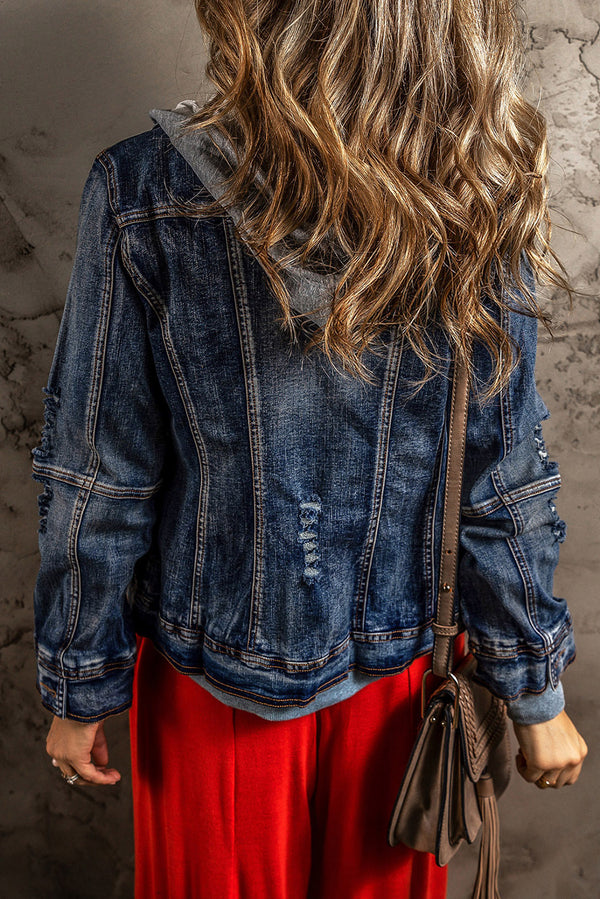 KaleaBoutique Classic Fake Two-Piece Hooded Zip-Up Denim Jacket - KaleaBoutique.com