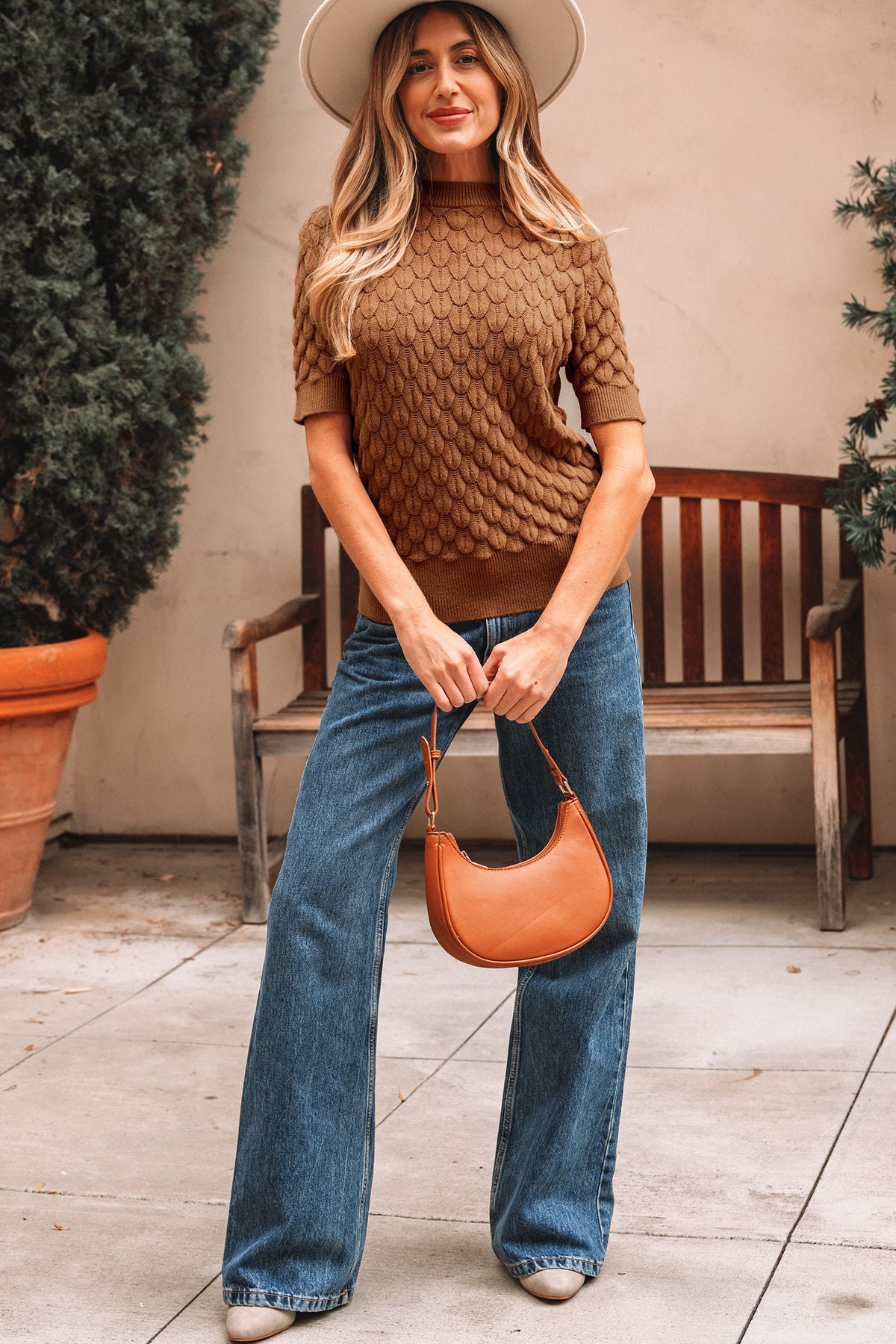 KaleaBoutique Comfortable Fish Scale Textured Knit Ribbed Crew Neck Short Sleeve Sweater - KaleaBoutique.com