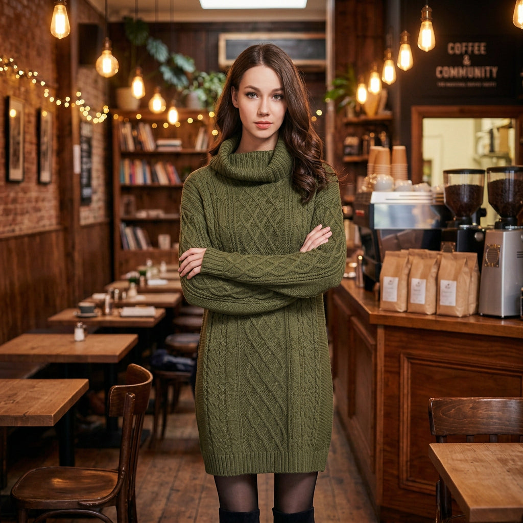 Women's Cable-Knit Turtleneck Sweater Dress - KaleaBoutique.com
