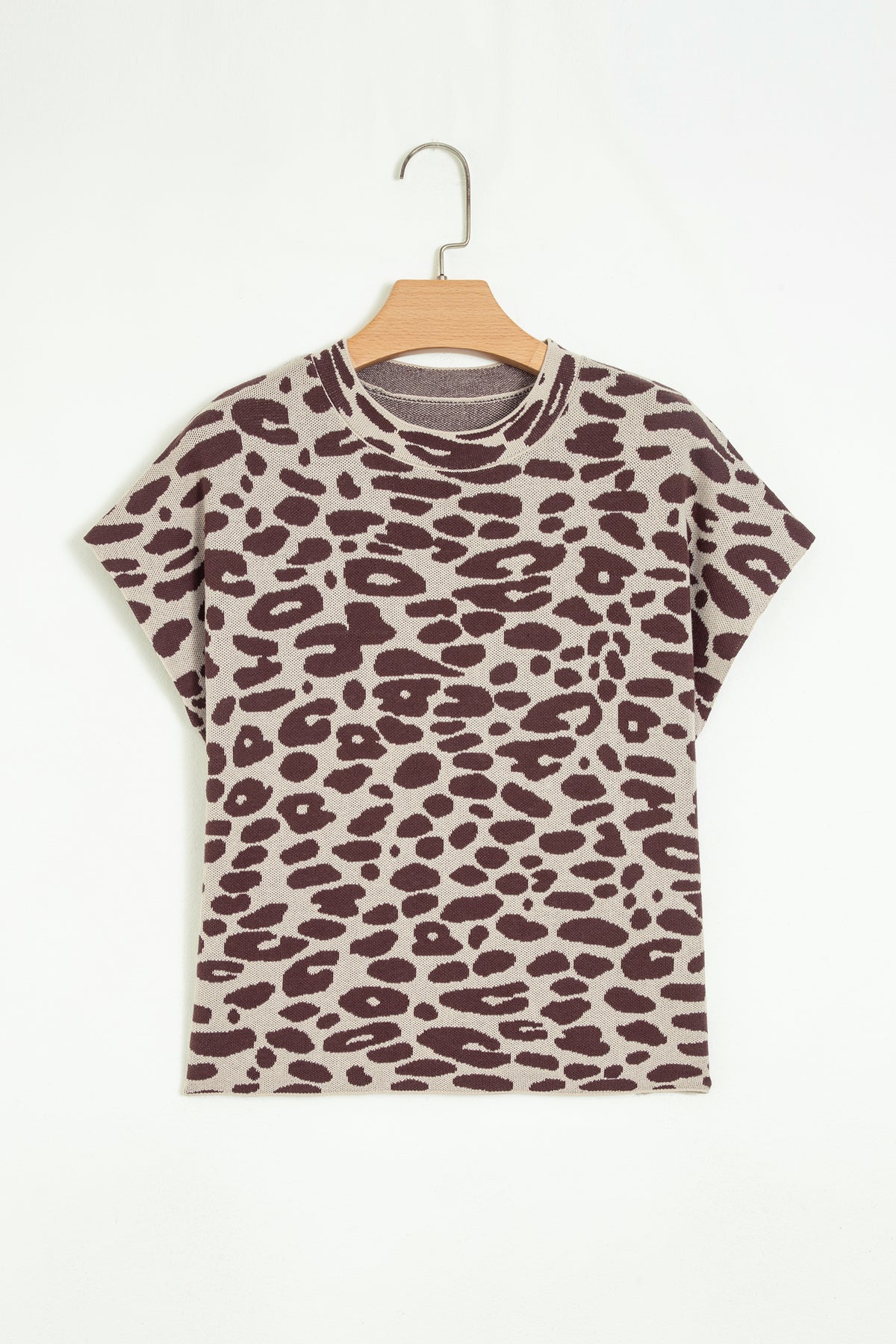 KaleaBoutique Stylish Leopard Print Short Sleeve Knit Loose Pullover Sweater - KaleaBoutique.com