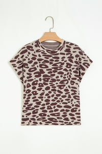 KaleaBoutique Stylish Leopard Print Short Sleeve Knit Loose Pullover Sweater - KaleaBoutique.com