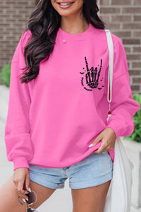 Bonbon Skeleton Hand Graphic Halloween Sweatshirt - KaleaBoutique.com