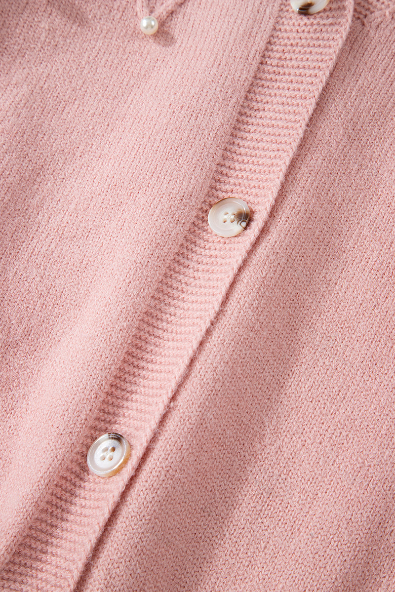 KaleaBoutique Stylish Textured Knit Pearl Beaded Button Up Cardigan - KaleaBoutique.com