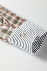 KaleaBoutique Stylish Plaid Print Striped Patchwork Single Chest Pocket Buttoned Shirt - KaleaBoutique.com