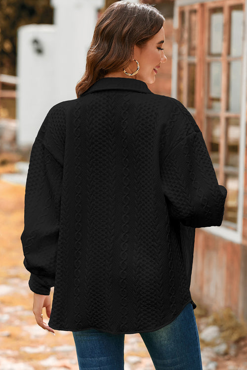KaleaBoutique Stylish Cable Texture Puff Sleeve Loose Shacket - KaleaBoutique.com
