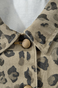 Retro Leopard Print Seam Detail Button Down Denim Jacket - KaleaBoutique.com