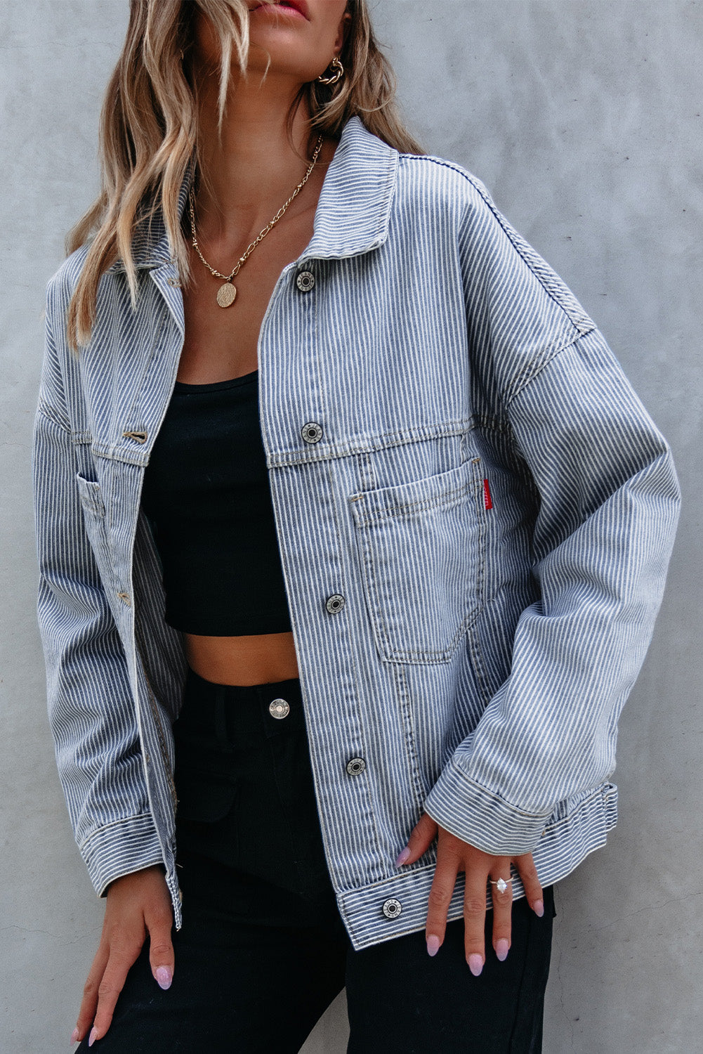 Washed Oversize Pocketed Denim Jacket - KaleaBoutique.com
