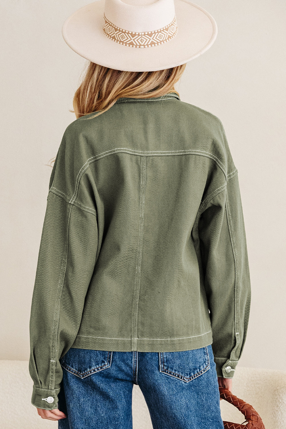 Patched Pocket Collared Button Front Boyfriend Denim Jacket - KaleaBoutique.com