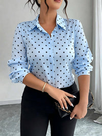 Women's Long-sleeve Polka-dot Slim-fit Lapel Blouse - KaleaBoutique.com