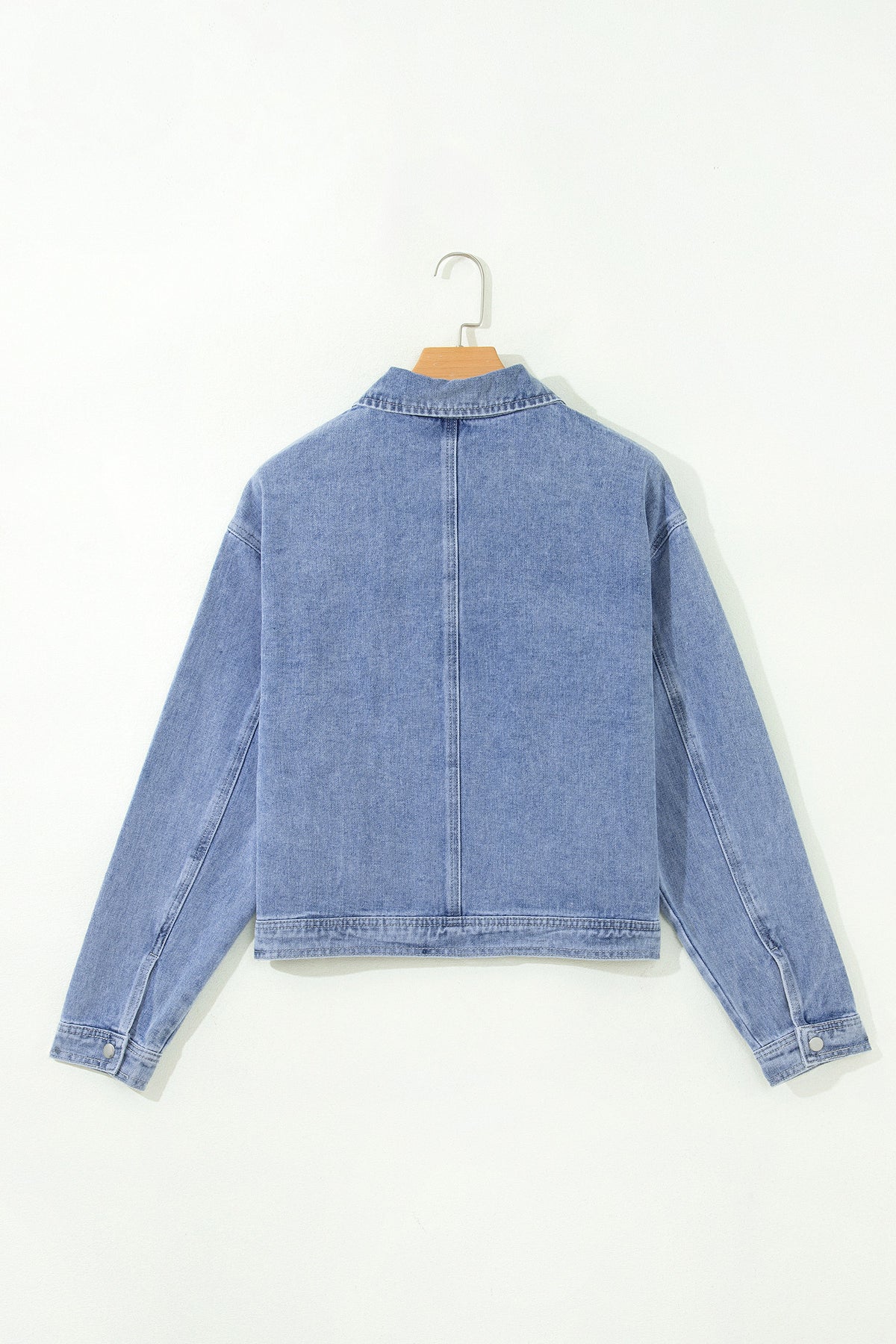KaleaBoutique Stylish Studded Metal Zipper Rivet Pockets Long Sleeve Denim Jacket - KaleaBoutique.com