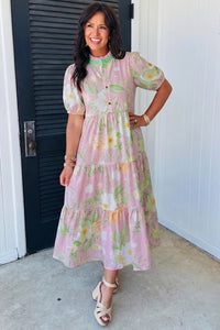 KaleaBoutique Comfortable Floral Print Short Puff Sleeve High Waist Tiered Maxi Dress - KaleaBoutique.com