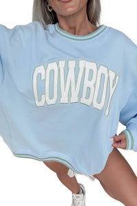 KaleaBoutique Comfortable Embroidered Cowboy Letter Print Long Sleeve Round Neck Sweatshirt - KaleaBoutique.com