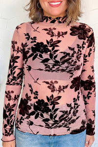 KaleaBoutique Stylish Retro Floral Print Mesh Long Sleeve Pullover Blouse - KaleaBoutique.com
