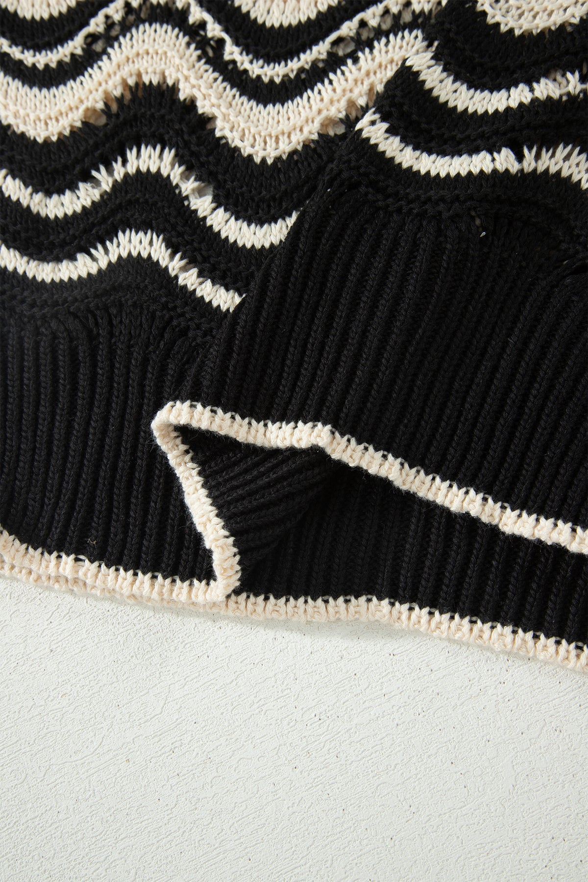 KaleaBoutique Stylish Wavy Crochet Eyelet Detail Ruffle Half Sleeve Sweater - KaleaBoutique.com