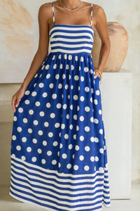 KaleaBoutique Stylish Striped Polka Dot Patchwork High Waist Spaghetti Straps Maxi Dress - KaleaBoutique.com
