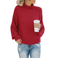 Solid Turtleneck Pullover Sweater Winter Fashion Casual Knitted Long-Sleeved Top Women's Clothing - KaleaBoutique.com