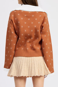 KaleaBoutique Stylish Peter Pan Collar Colorblock Long Sleeve Knitwear Cardigan - KaleaBoutique.com
