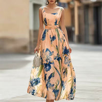 Casual Beach Vacation Boat-neck Sleeveless Printed Dress - KaleaBoutique.com