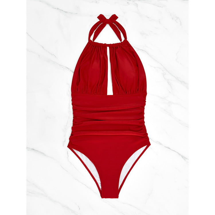 Women Ruched Halter Keyhole One-Piece Swimsuit - KaleaBoutique.com