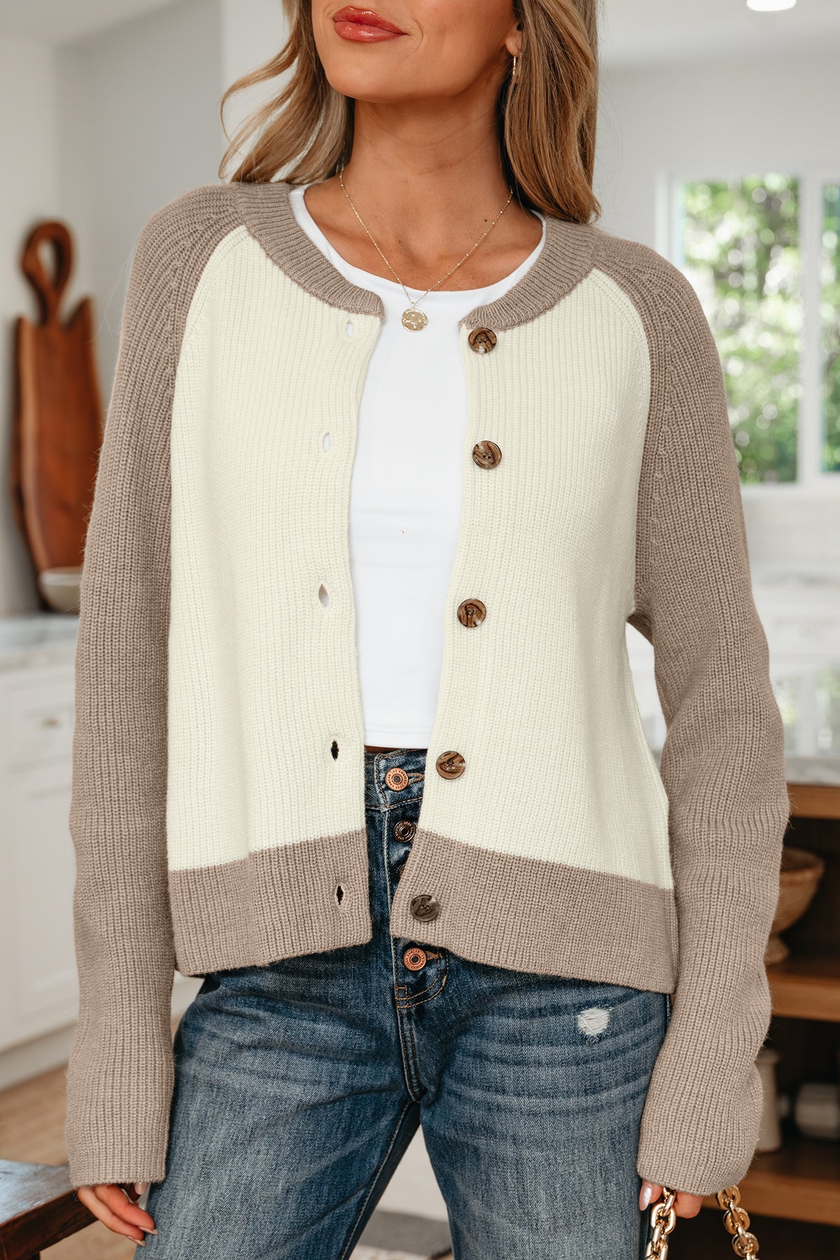 KaleaBoutique Comfortable Color Block Ribbed Knit Button Down Sweater Cardigan - KaleaBoutique.com